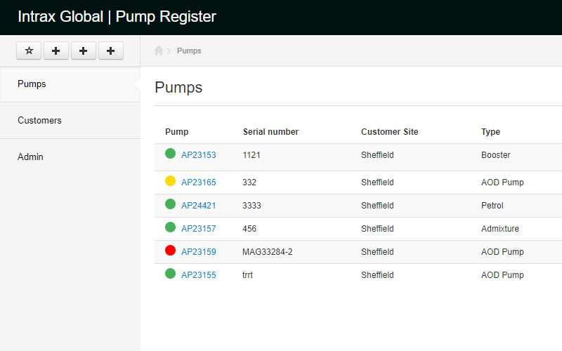 Pump Register list page