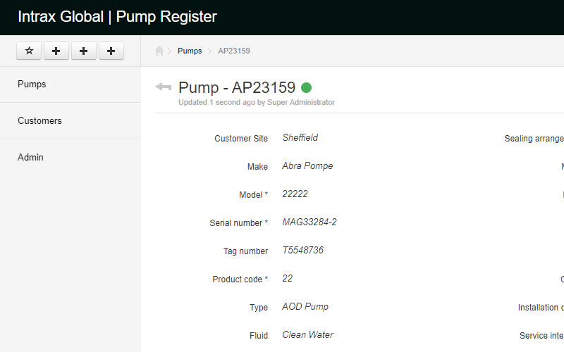 Pump Register pump details